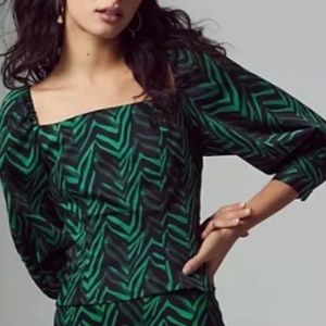 NEW Anthropologie Corey Lynn Calter Emerald Green Black Puff Statement Sleeve XS